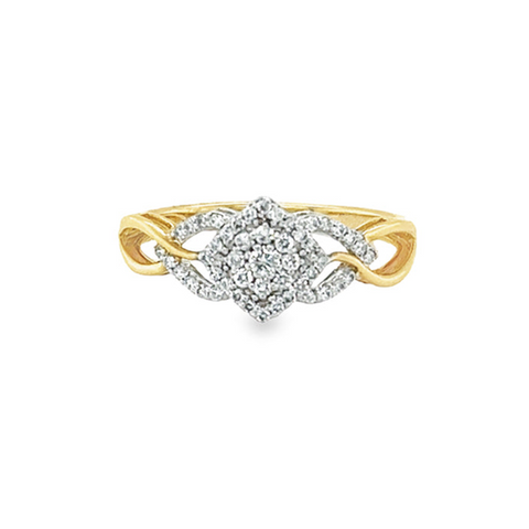 0.25TDW Sparkling Diamond Flower Pave Ring in 10K Yellow Gold