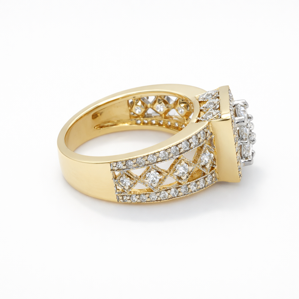 0.90 Ct TDW Diamond 14K Yellow And White Gold Special Halo Engagement Ring