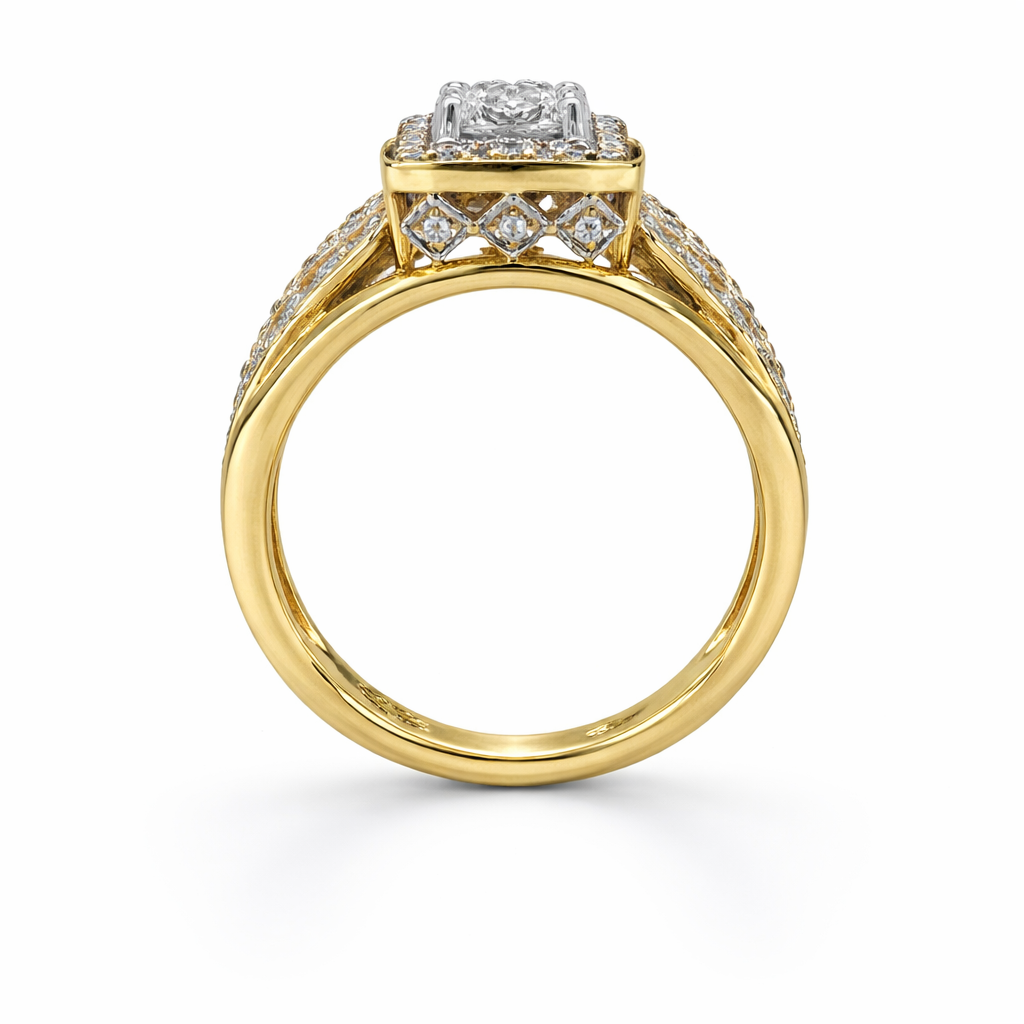 0.90 Ct TDW Diamond 14K Yellow And White Gold Special Halo Engagement Ring