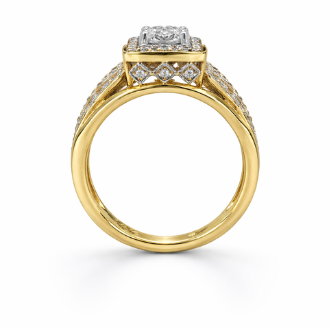 0.90 Ct TDW Diamond 14K Yellow Gold Special Halo Engagement Ring