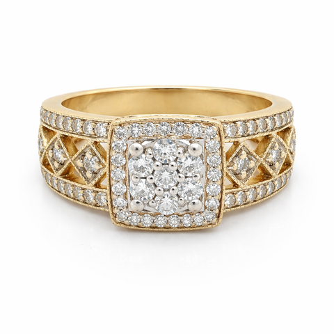 0.90 Ct TDW Diamond 14K Yellow Gold Special Halo Engagement Ring
