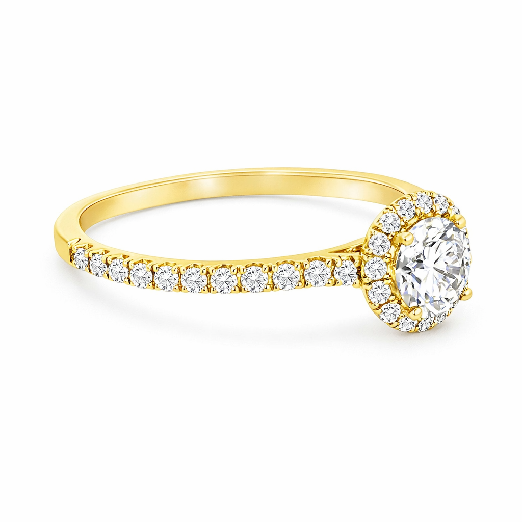 14K Yellow Gold 0.84tdw Lab Grown Halo Diamond Engagement Ring
