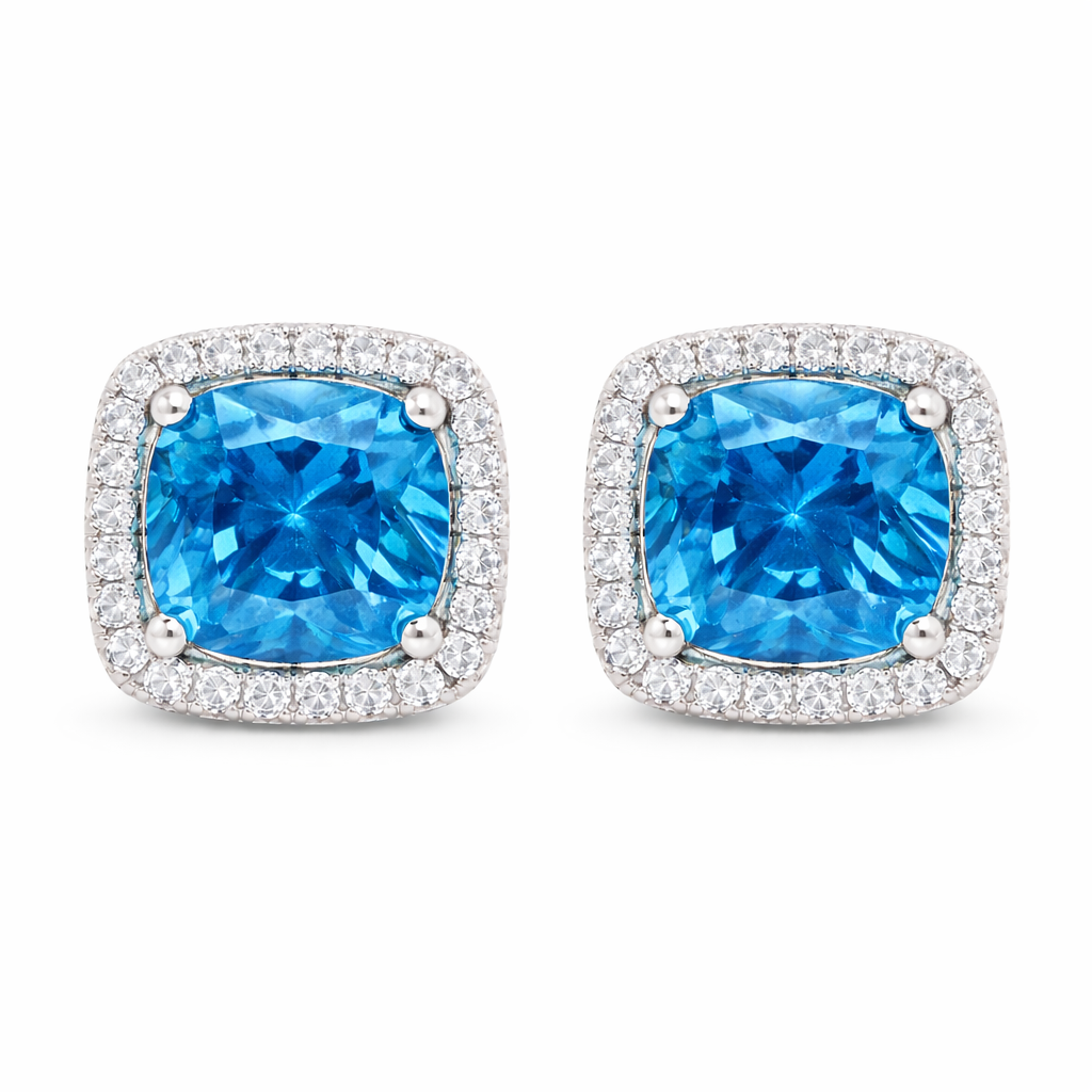 December Birthstone Cushion CZ Earring In Sterling Silver
