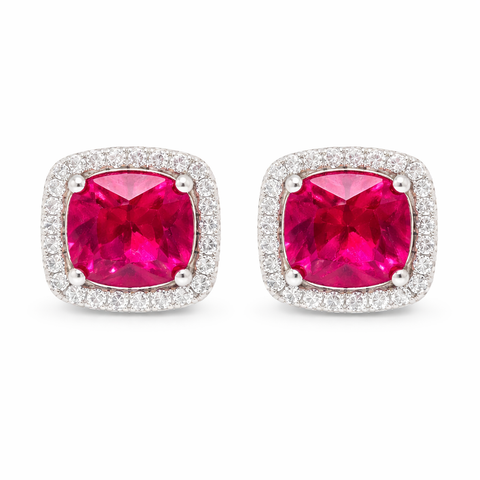 July Birthstone Ruby Color CZ Cushion Studs Earrings