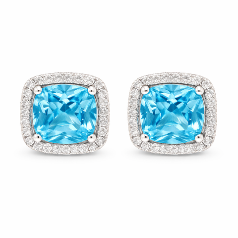 March Birthstone Cushion Earring CZ In Sterling Silver