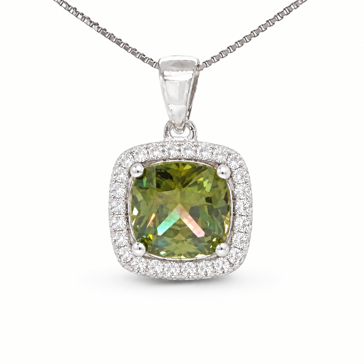 August Birthstone Peridot Color CZ Pendant in Sterling Silver