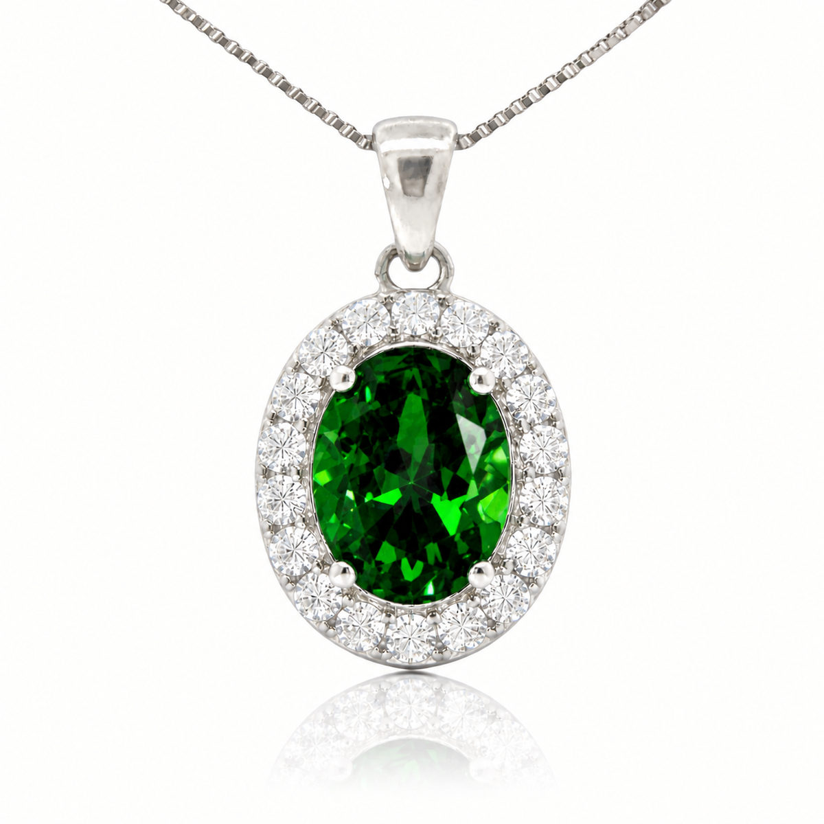 May Birthstone Color CZ Oval Pendant in Sterling Silver
