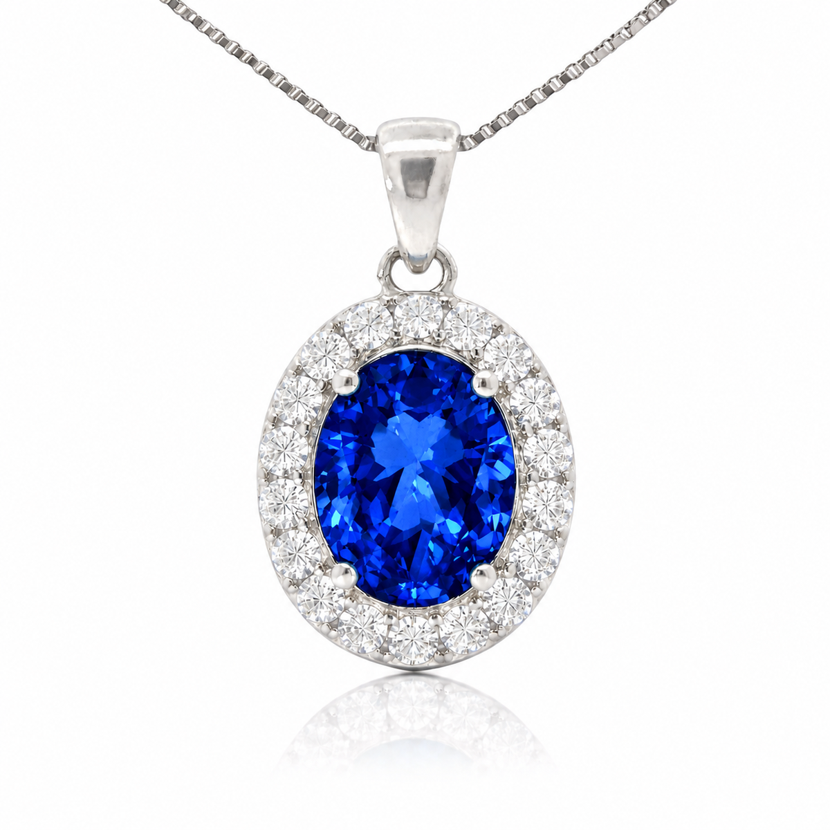 September Birthstone Color CZ Oval Pendant in Sterling Silver
