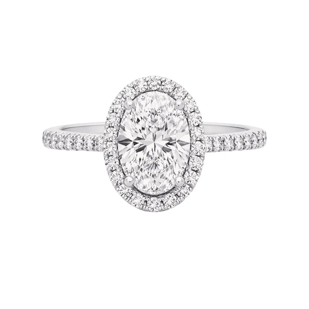 14K 1.46TDW Oval Lab Grown Diamond Halo Engagement Ring