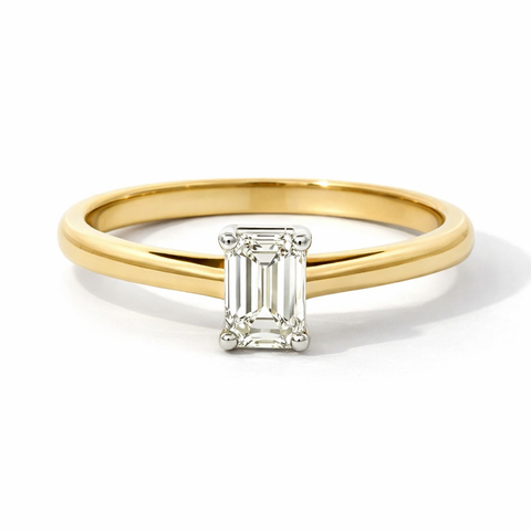 14K Yellow Gold 0.50CT Emerald Cut Lab Grown Diamond Ring