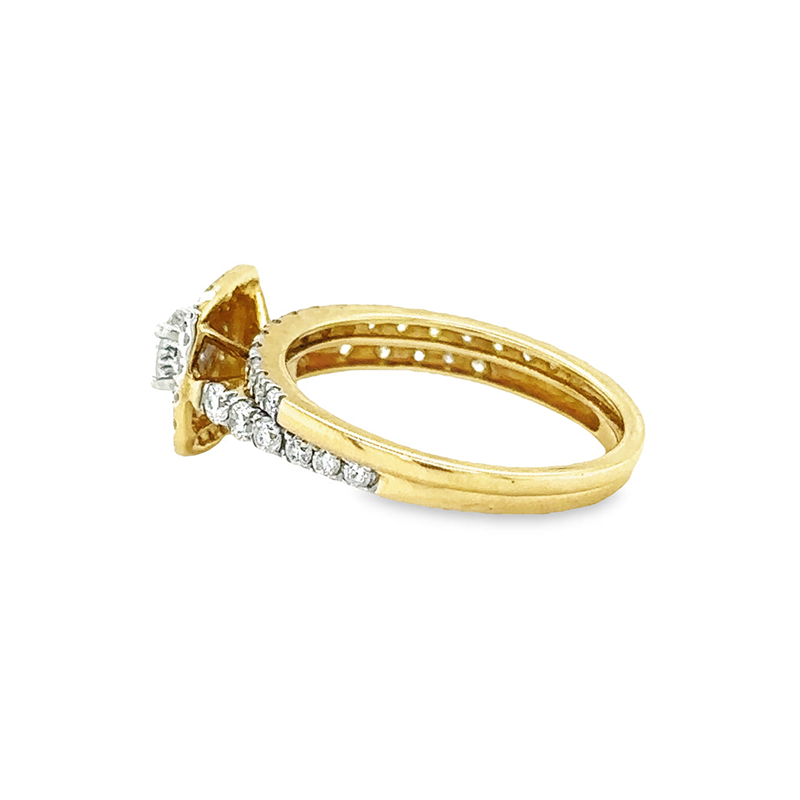1.00TDW &amp; 10K Yellow Gold Diamond Bridal Set with Floral Center and Micro Pave Band