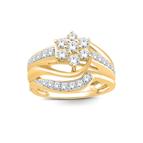 14K Yellow Gold 0.75TDW Diamond Flower Head Wedding Set