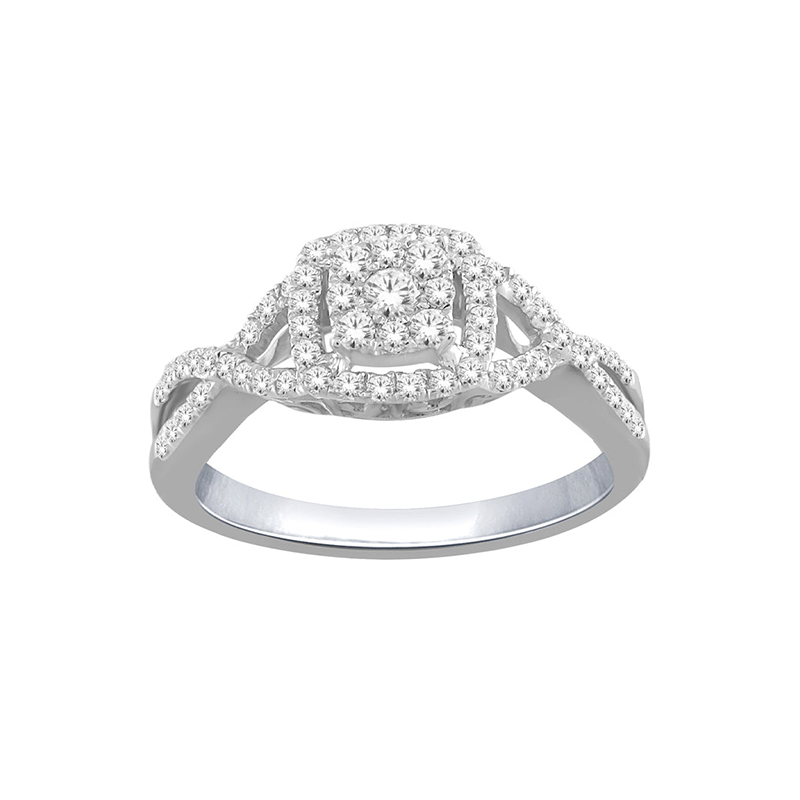 1.00TDW Diamond Bridal Set in 10K White Gold with Four Claws and Micro Pave Setting