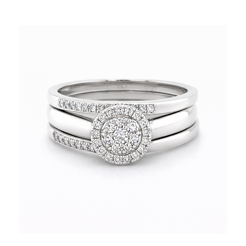 Sparkling 10K White Gold and 0.25TDW Diamond Bridal Set with Round Cluster