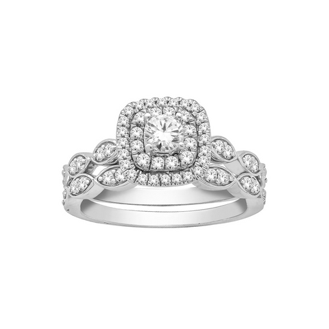 10K White Gold Bridal Set with 1.00TDW 54 Round Brilliant Cut Natural Diamonds