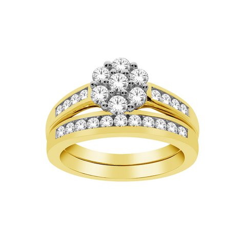 1.00TDW Sparkling Diamond Bridal Set in 10K Yellow Gold