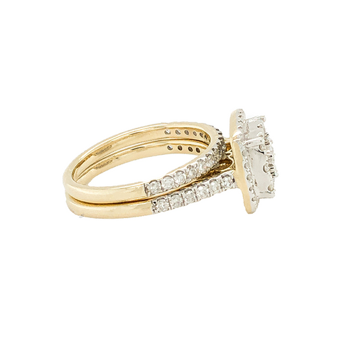 10K Yellow Gold 1.00TDW Diamond Illusion Head Cushion Halo Bridal Set