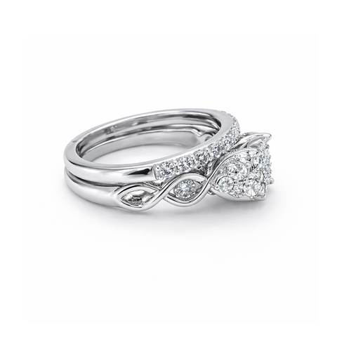 10K White Gold 1.00TDW Diamond Halo Wedding Set