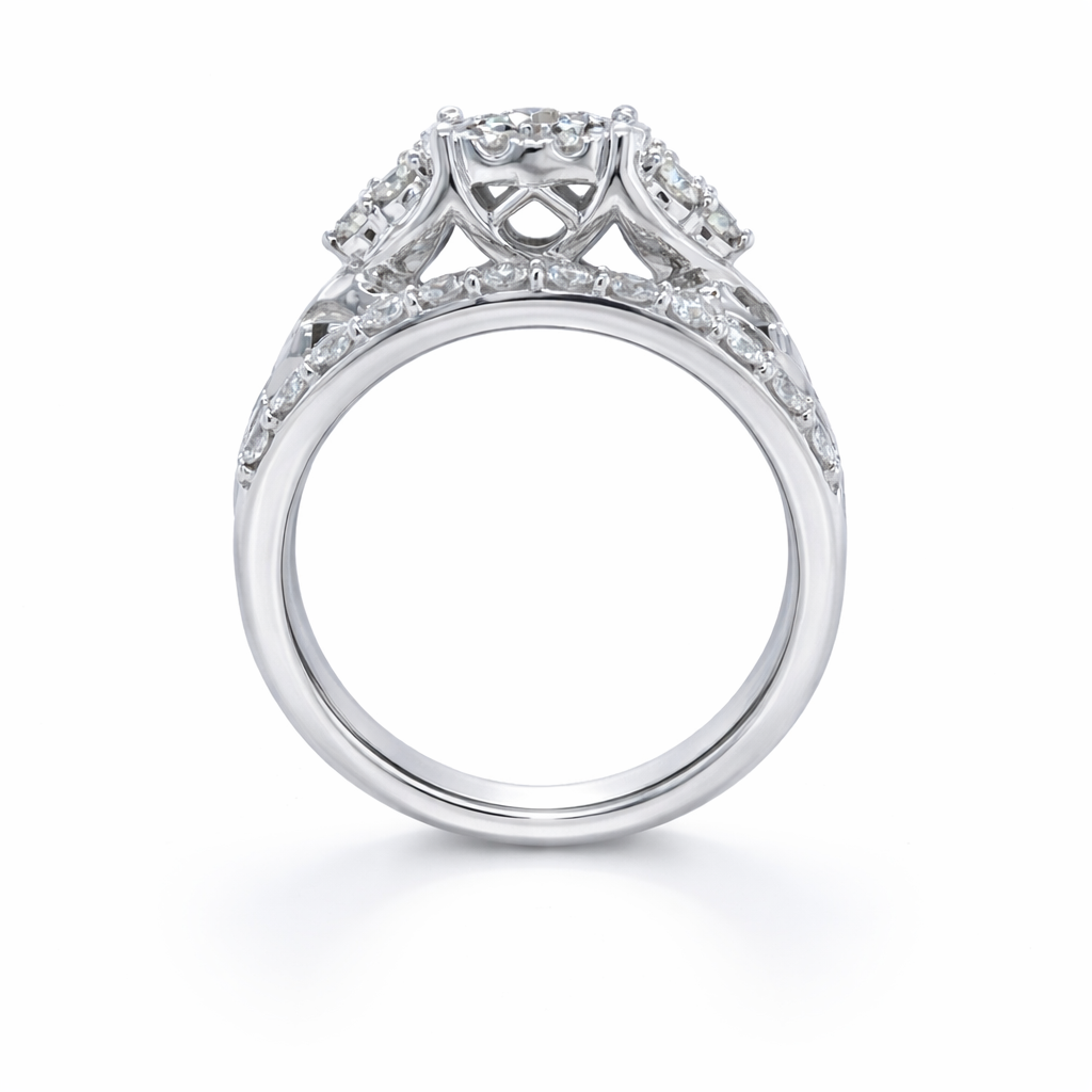 10K White Gold 1.00TDW Diamond Halo Wedding Set