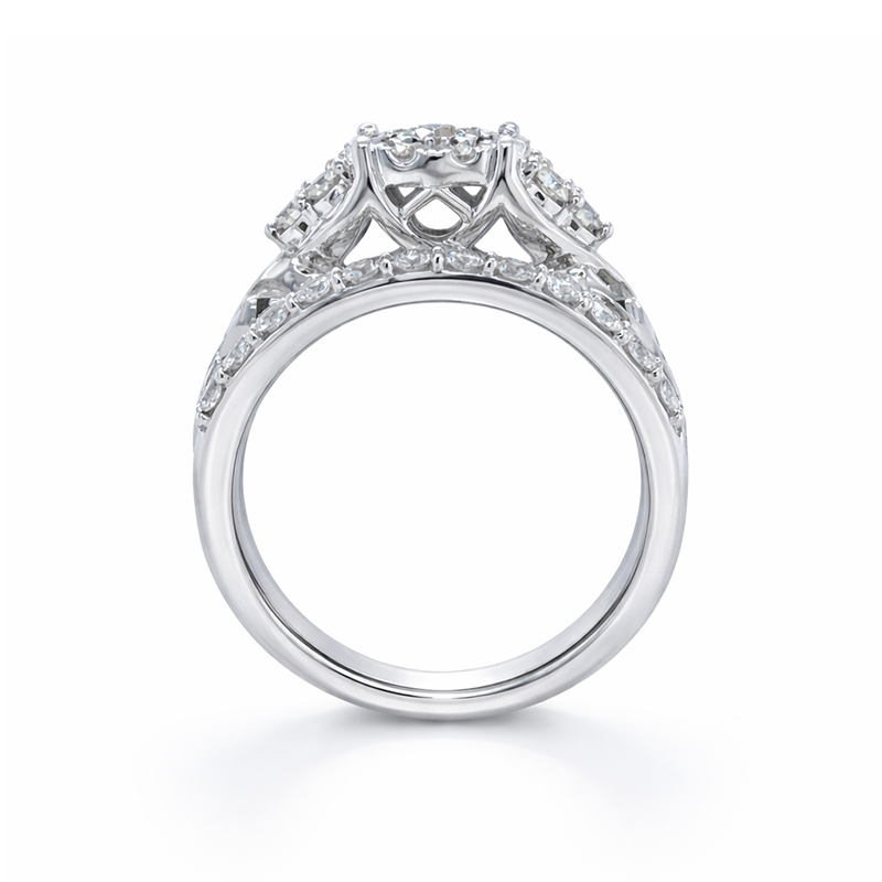 10K White Gold 1.00TDW Diamond Halo Wedding Set