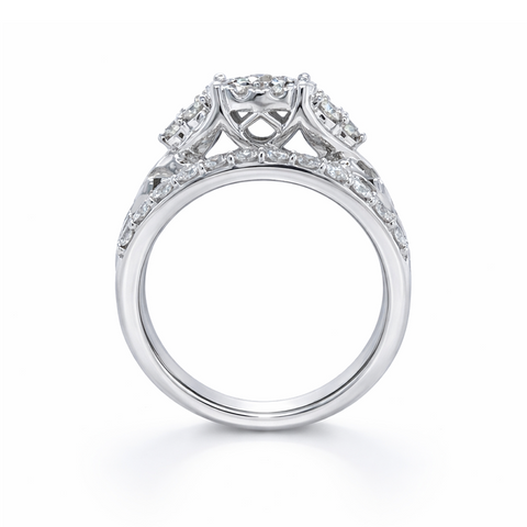 10K White Gold 1.00TDW Diamond Halo Wedding Set