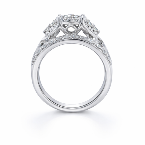 10K White Gold 1.00TDW Diamond Halo Wedding Set