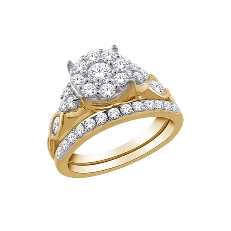 10K Yellow Gold 1.00TDW Diamond Imperial Illusion Head Wedding Set