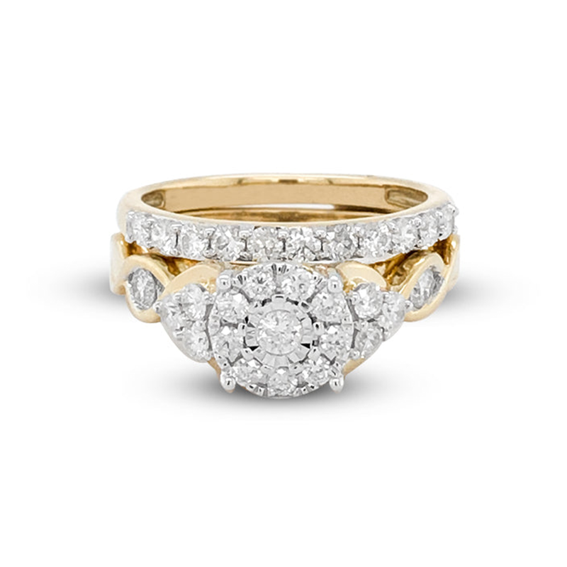10K Yellow Gold 1.00TDW Diamond Imperial Illusion Head Wedding Set
