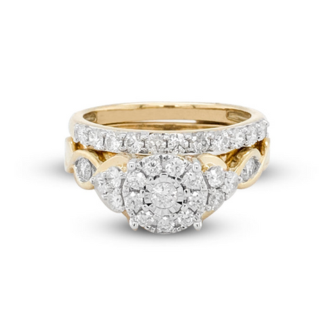 10K Yellow Gold 1.00TDW Diamond Imperial Illusion Head Wedding Set