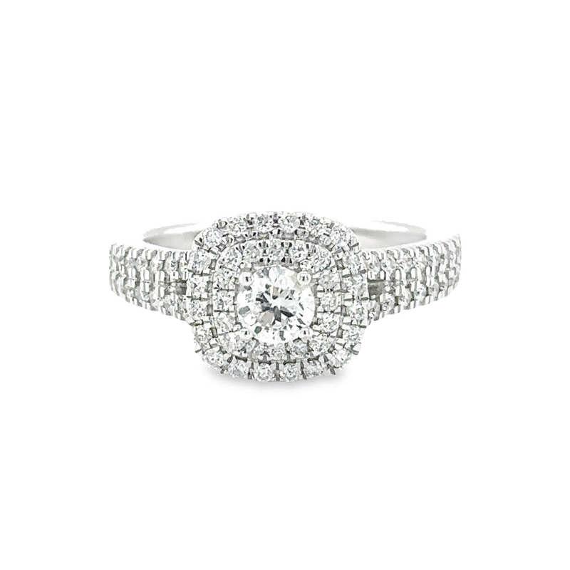 14K White Gold Diamond Engagement Ring with 1.00 Total Diamond Weight