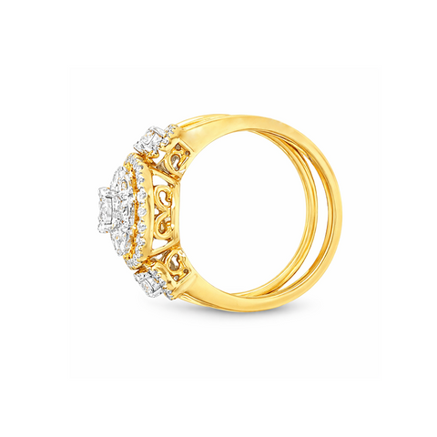 1.00TDW 10K Yellow Gold Diamond Halo Bridal Set with Round Center Stone