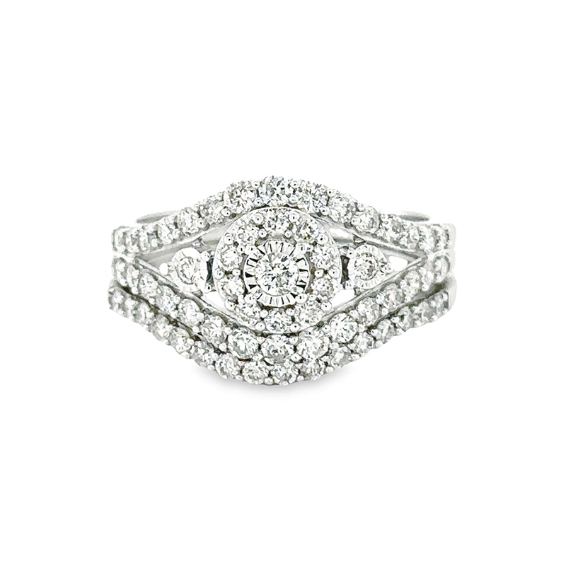 1.00TDW Elegant 10K White Gold Diamond Bridal Set