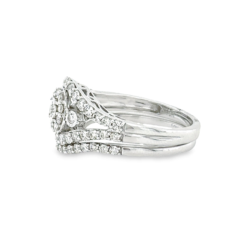 1.00TDW Elegant 10K White Gold Diamond Bridal Set