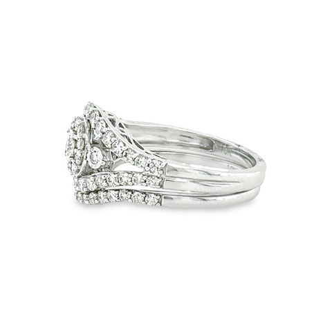 1.00TDW Elegant 10K White Gold Diamond Bridal Set