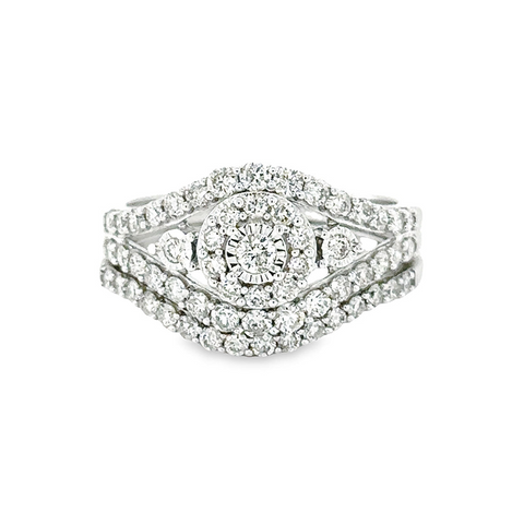 1.00TDW Elegant 10K White Gold Diamond Bridal Set