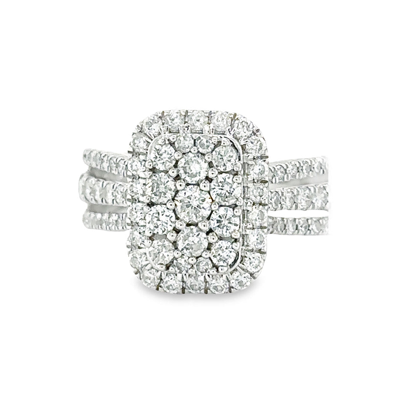 1.00TDW Diamond Engagement Ring in 10K White Gold with Emerald Face