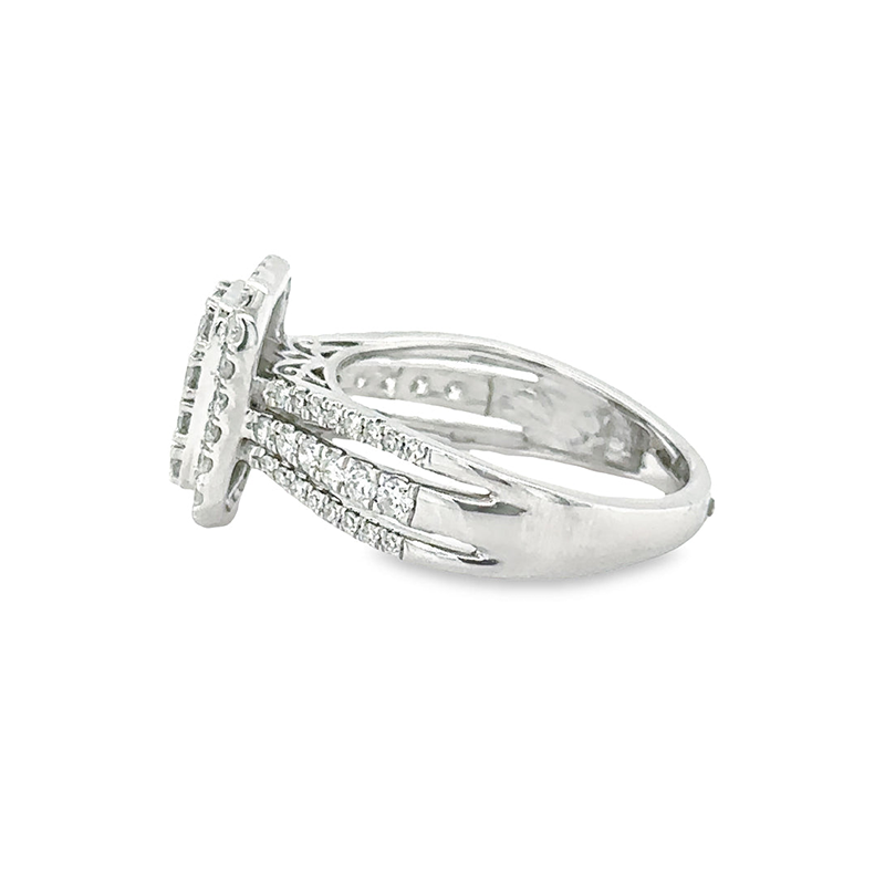 1.00TDW Diamond Engagement Ring in 10K White Gold with Emerald Face