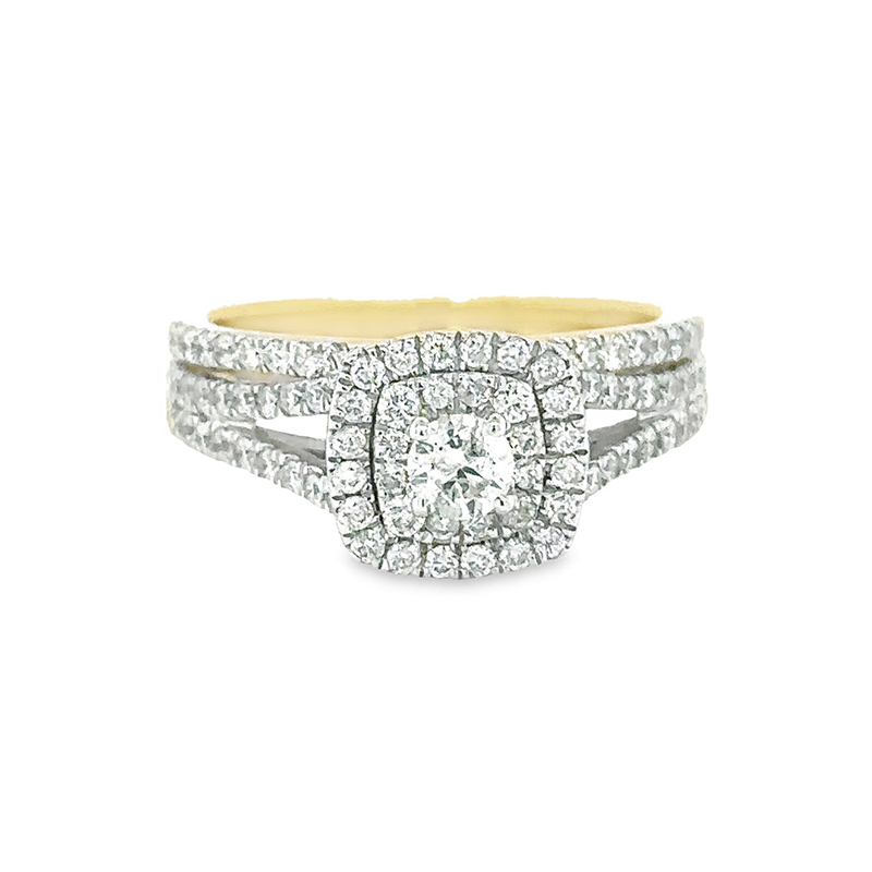 1.00TDW Diamond Bridal Set with Pave Band in 10K Yellow Gold