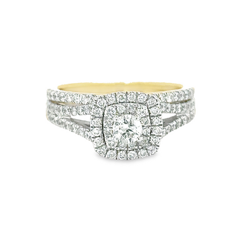 1.00TDW Diamond Bridal Set with Pave Band in 10K Yellow Gold