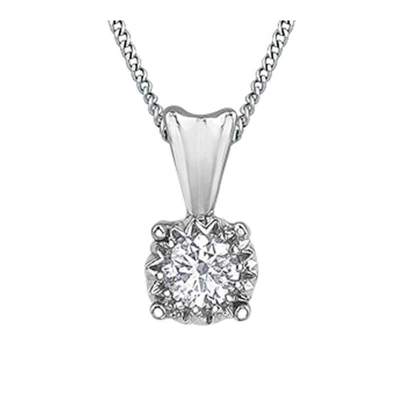 10K White Gold 0.20CT Diamond Solitaire Illusion Set Pendant with Chain