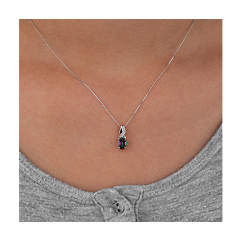 0.10TDW Diamond and 7X5M Mystic Topaz Gemstone Pendant in 10K Two-Tone Gold