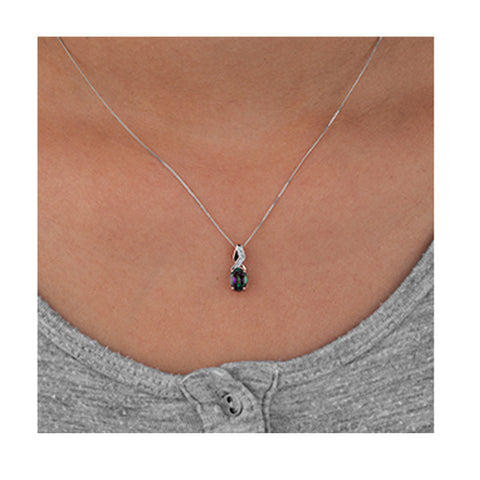 0.10TDW Diamond and 7X5M Mystic Topaz Gemstone Pendant in 10K Two-Tone Gold