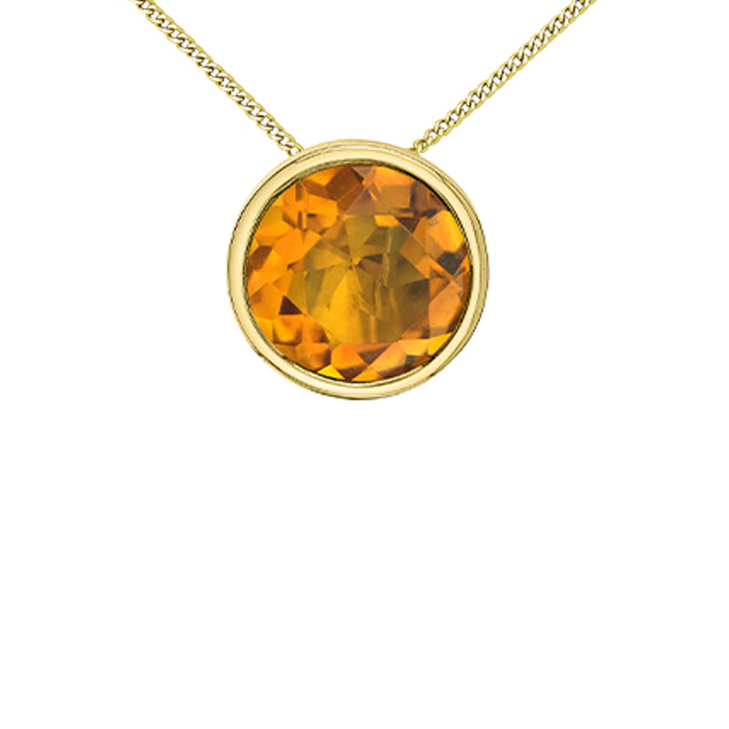 10K Yellow Gold 5mm Citrine Pendant with Chain