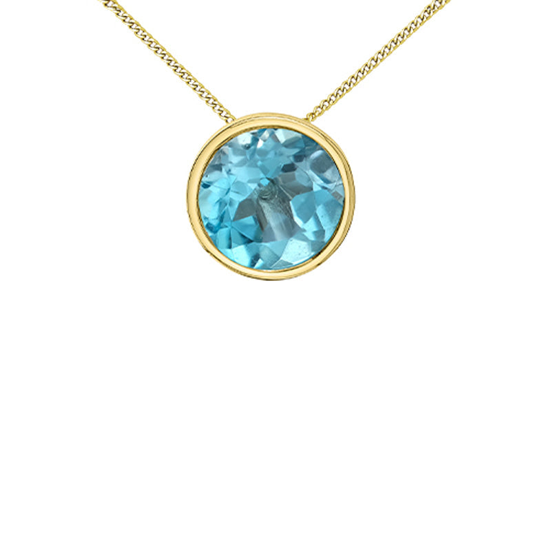 10K Yellow Gold 5mm Blue Topaz Pendant with Chain