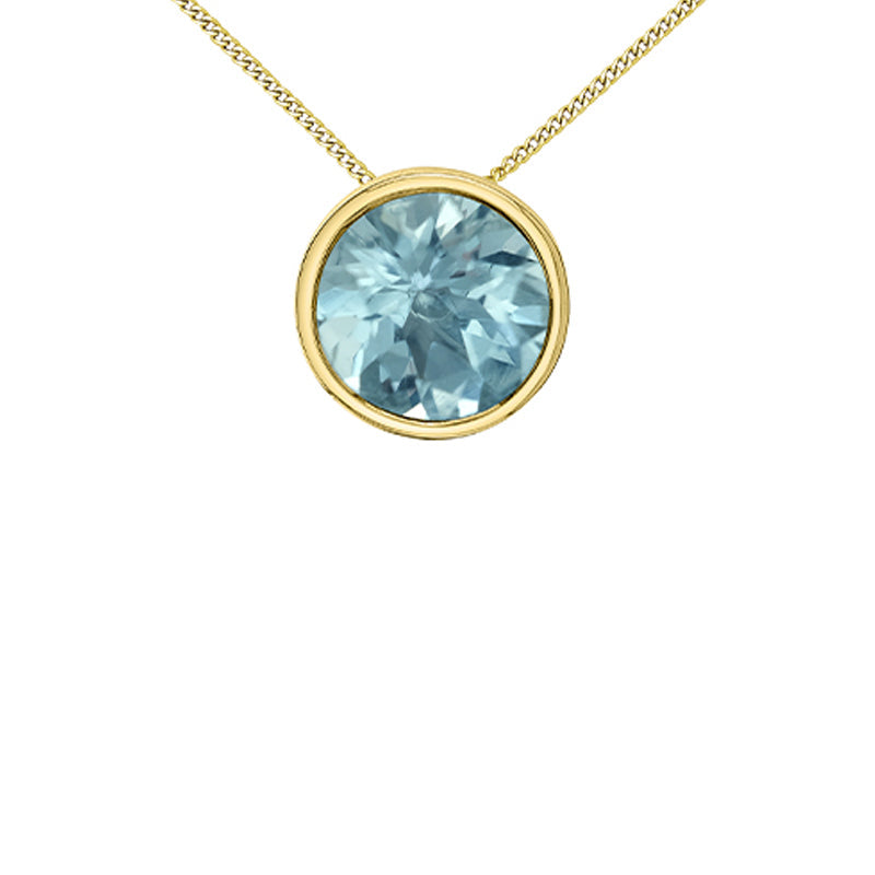 10K Yellow Gold 5mm Aquamarine Pendant with Chain
