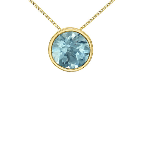 10K Yellow Gold 5mm Aquamarine Pendant with Chain