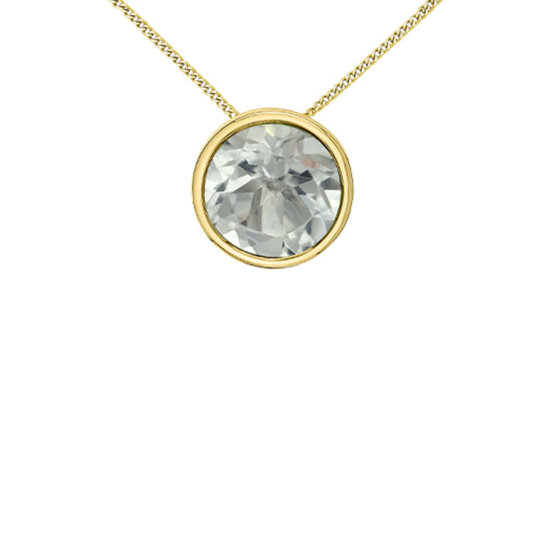 10K Yellow Gold 5mm White Topaz Pendant with Chain