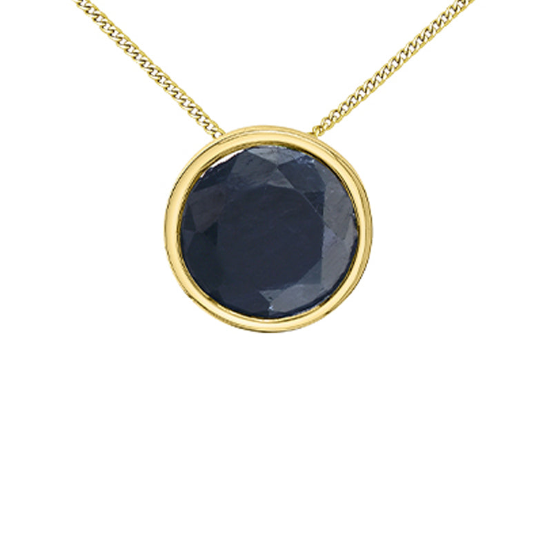 10K Yellow Gold 5mm Sapphire Pendant with Chain