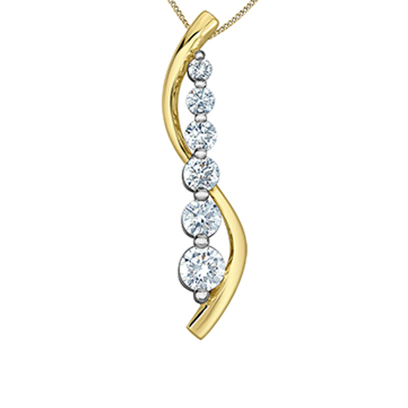 10K Yellow and White Gold 1.00TDW Lab Diamond Journey Pendant