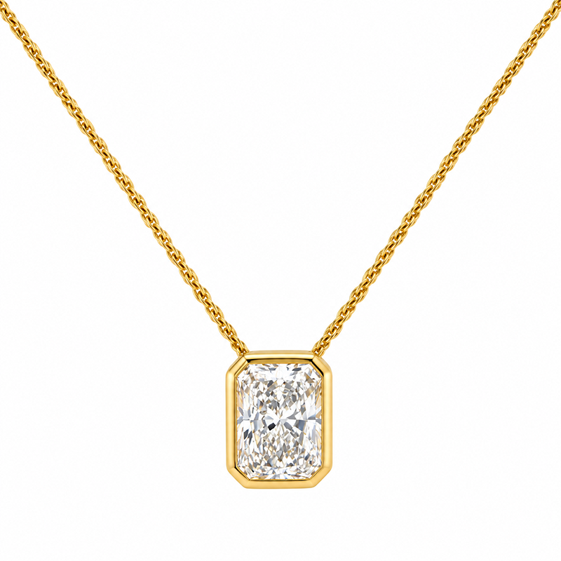 2.05CT Lab Diamond 14K Yellow Gold Radiant Solitaire Pendant with Chain